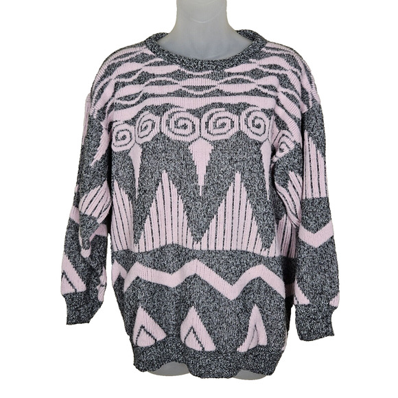 Vintage 80s Adele Knitwear Sweater Made in USA Chunky Geometric Womens M Retro - Picture 1 of 8